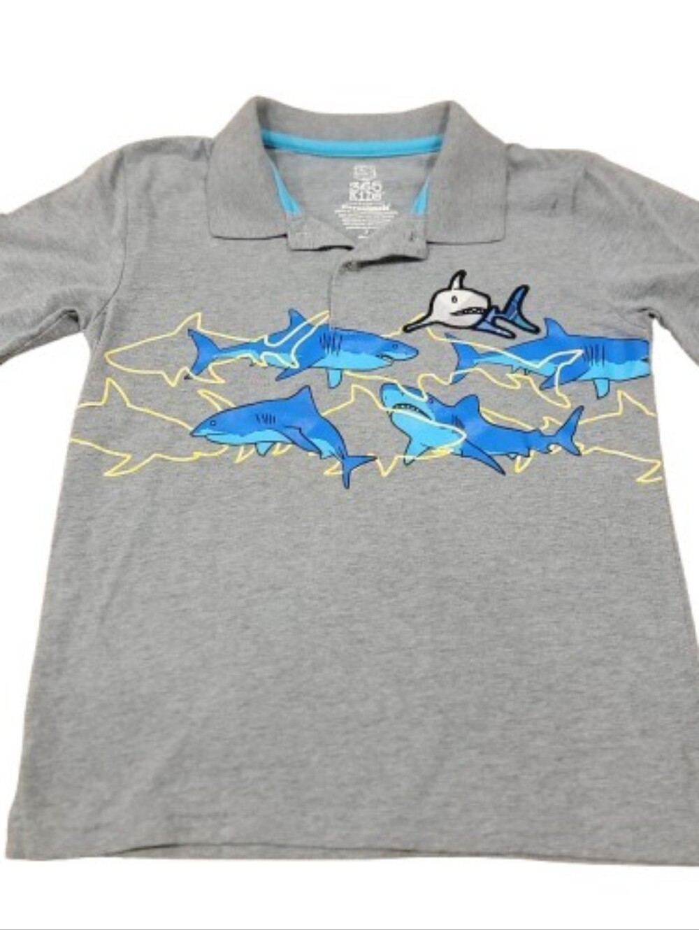 Garanimals 365 Kids Pullover Polo Shirt Youth Boys 7 Gray Short Sleeve Shark Top